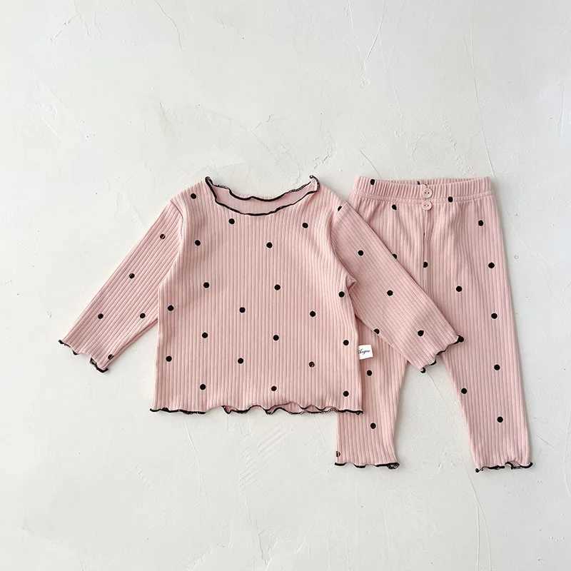 Pyjamas 2023 Baby Pyjama Set Dot Print Infant Girls Sleeper Wear Toddler Girls Indoor Clothes H240425