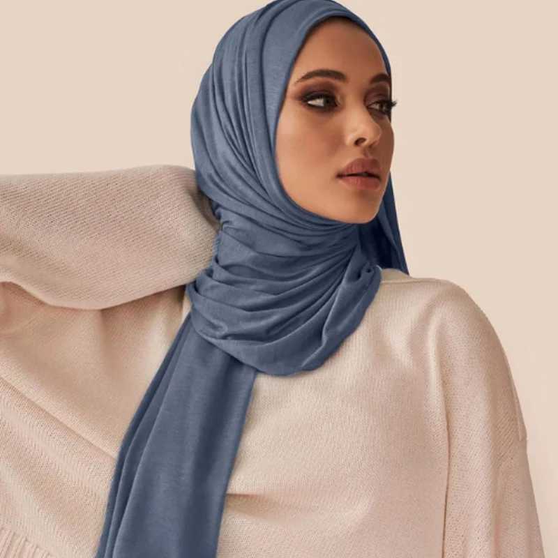 Hidżabs Ramadan Muzułmańskie Jersey Hidżab Szalik Szalik Modalny bawełniany chusta na głowę rozciągnij łatwy gładki głowę szaliki afrykańska kobieta turban D240425