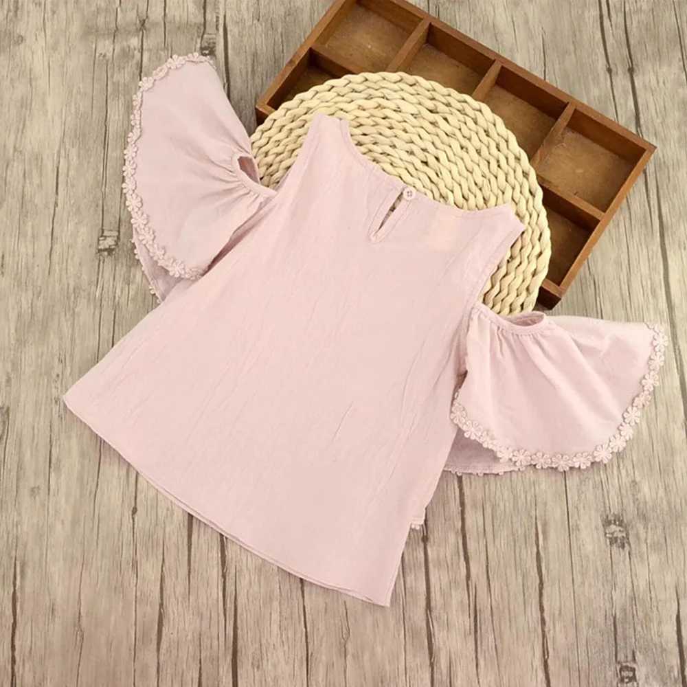 Kids Shirts Summer Girls Blouses Tops Cotton Ruffles Sleeve Lace Casual Baby Girl Shirts for Children T Shirts toddler Kids Clothing H240425