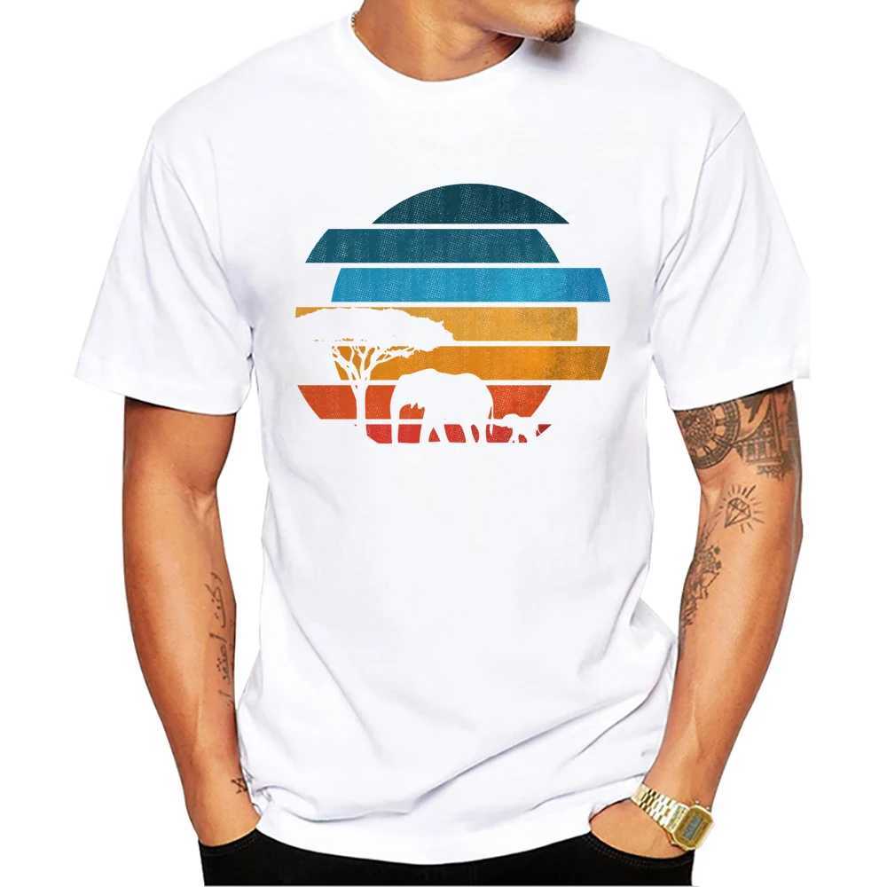 Men's T-Shirts TEEHUB Mountain Sunset Brushstrokes Men T-Shirt African Safari Sunset T Shirts Short Sleeve Tshirts Geometric Harajuku TeeL2425