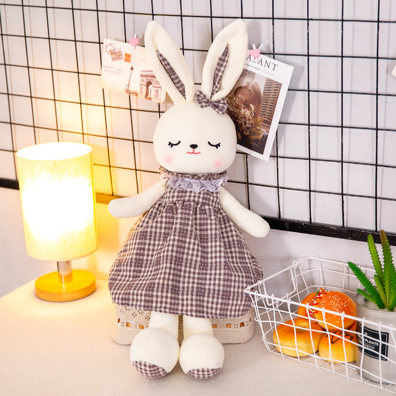 Cartoon Konijn Baby Sleep Soothing Doll Plush Toy Long Eared Rabbit Doll Singing Plaid Rok Rabbit Cross Border