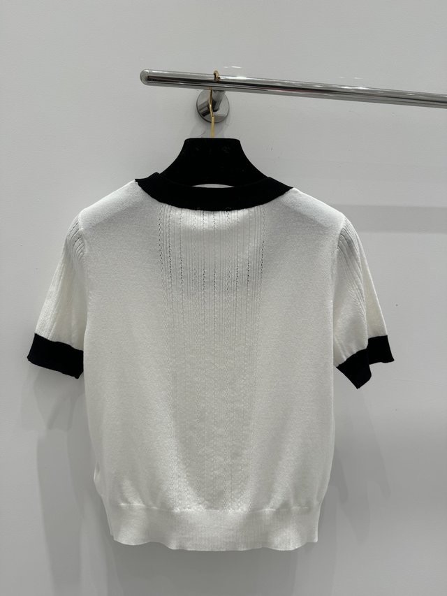 2024 NIEUWE LENTE SOMMER TOPS MILAN RUNWAY SWEATERS O nek korte mouw high-end jacquard damesontwerper T Tees 0425-1