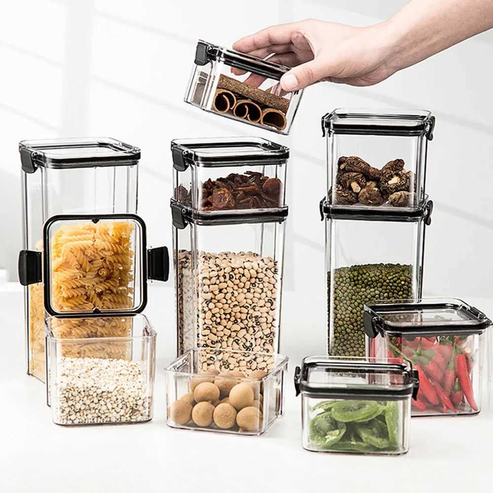 Food Savers Storage Containers 700ml/950ml sealed food storage box cereal drying jar plastic refrigerated container with lid can style kitchen H240425