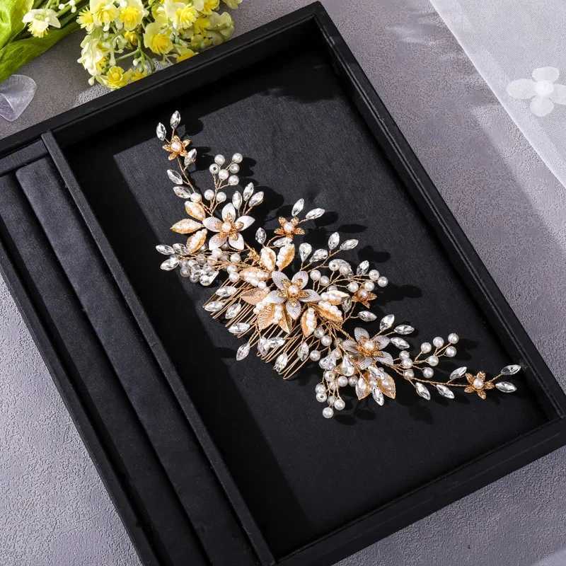 Wedding Hair Jewelry Simulated Pearls Fashion Flowers Handmade Wedding Hair Combs New Gold Crystal Headpiece Bridal Hair Accessories Women Jewelry d240425