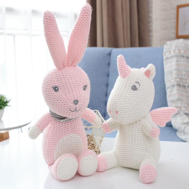 Creatief, comfortabel, zacht gebreide wollen speelgoed konijn Unicorn Doll Plush Toy Comfort Doll Children's Gift