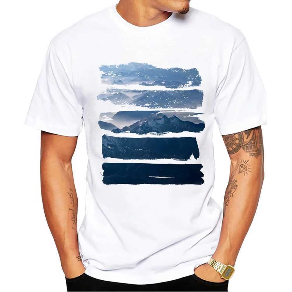 Camisetas masculinas Teehub Mountain Sunset Brushstrokes Men T-shirt African Safari Sunset camisetas T tshirts de manga curta geométrica harajuku teel2425