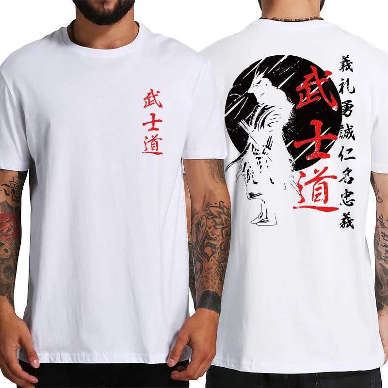 Men's T-Shirts Japan Samurai Spirit T Shirts For Men Japanese Style Back Print Loose Oversized Men Clothing Tops T-shirt Bushido Male Gifts TeeL2404