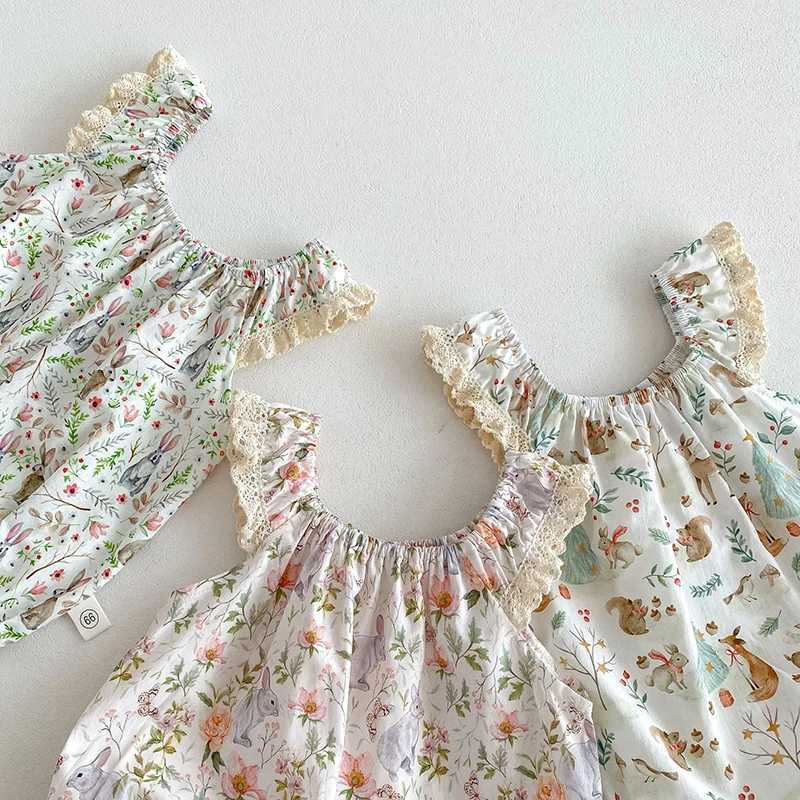 Rompers 2024 Nouvelles bébés filles vêtements d'été forêt animaux bébé filles une pièce