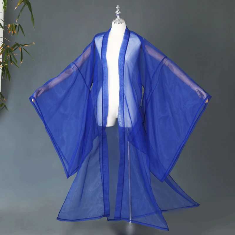 Stage Wear Oude Chinese Hanfu Solid Color Tule Cardigan brede mouw jas klassieke volksdanskostuum podium Performance foto kleding D240425