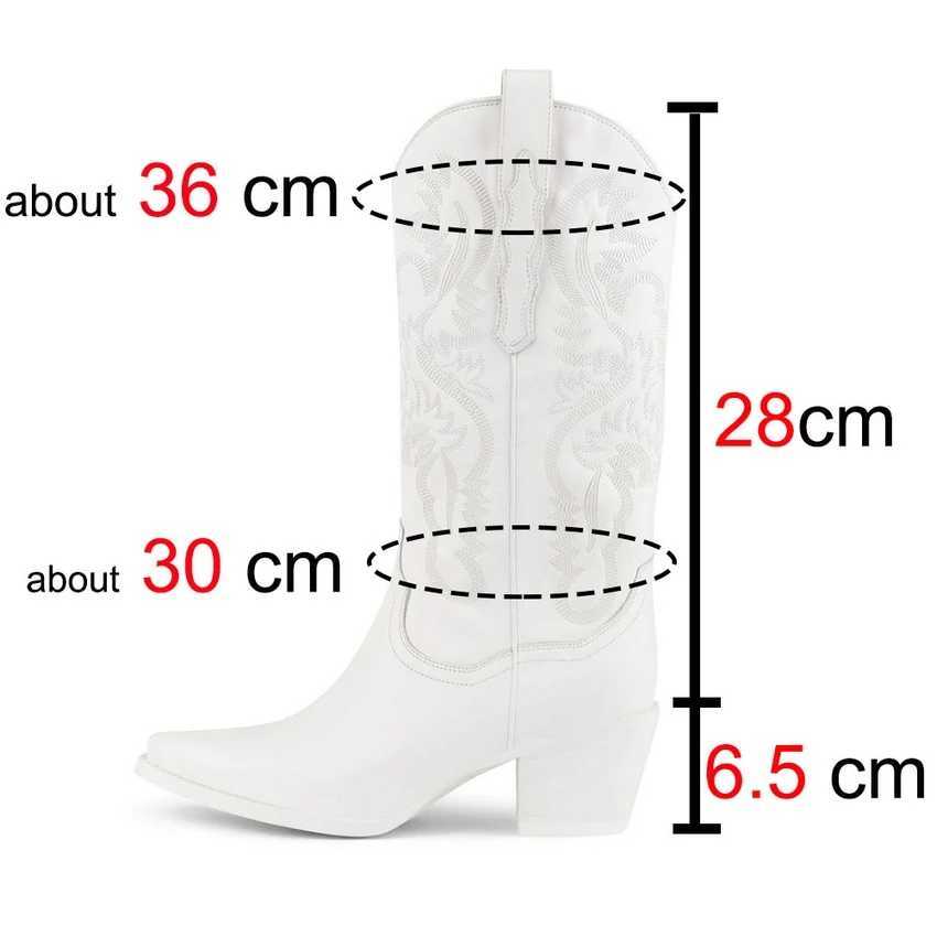 Boots Cowboy Black Cowgirl Boots for Women 2023 Fashion Assoridered tee stee stunky heel mid calf western boots winter winter woman h240425