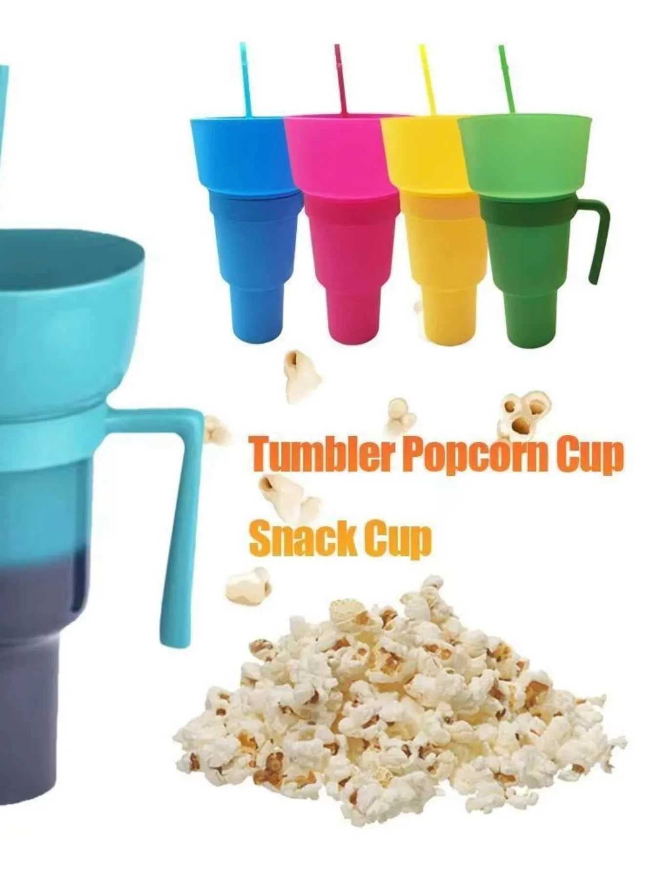 Tumblers New 2 in 1 Creative Popcorn Snack Cup Integrated Beveraged Handle Portable Novel Designと多くの機能H240425