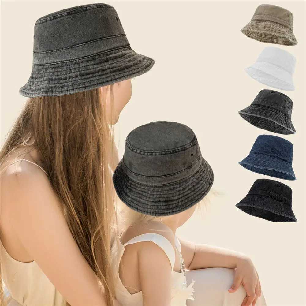 Caps chapeaux lavés du denim chapeau de seau largeur coton pêcheur coton chapeau d'été panama chapeau de pêche de plage extérieur pour aldult kids d240425