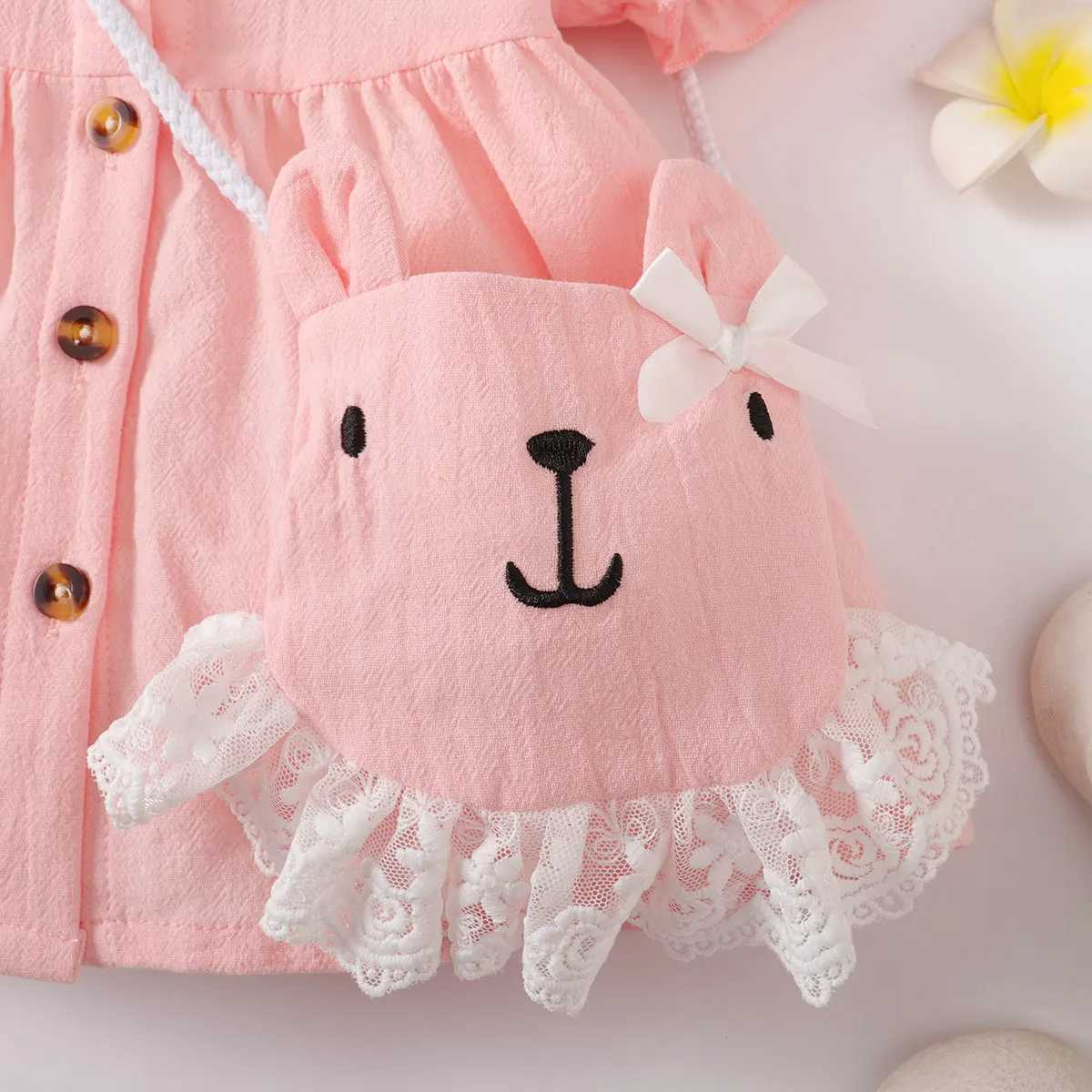 Girl's Dresses 3-24M Newborn Baby Girl Pink Dress Cute Toddler Baby Giel Princess Dress Set New Fashion Baby Girl Clothes d240425