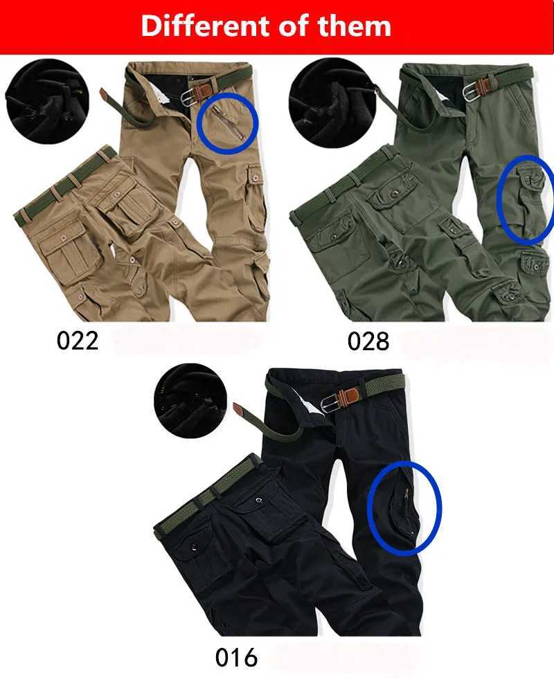 Men's Pants Mens Winter Thick Warm Cargo Pants Casual Fleece Pockets Fur Trouser Fashion Loose Baggy Jogger Worker Male Pants Plus Size 40 d240425