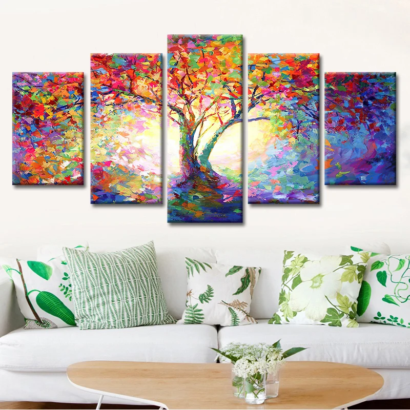 5 pannelli dipinti di alberi colorati su poster di alberi di tela e stampe moderne landcape wall art soggiorno decorazioni la casa