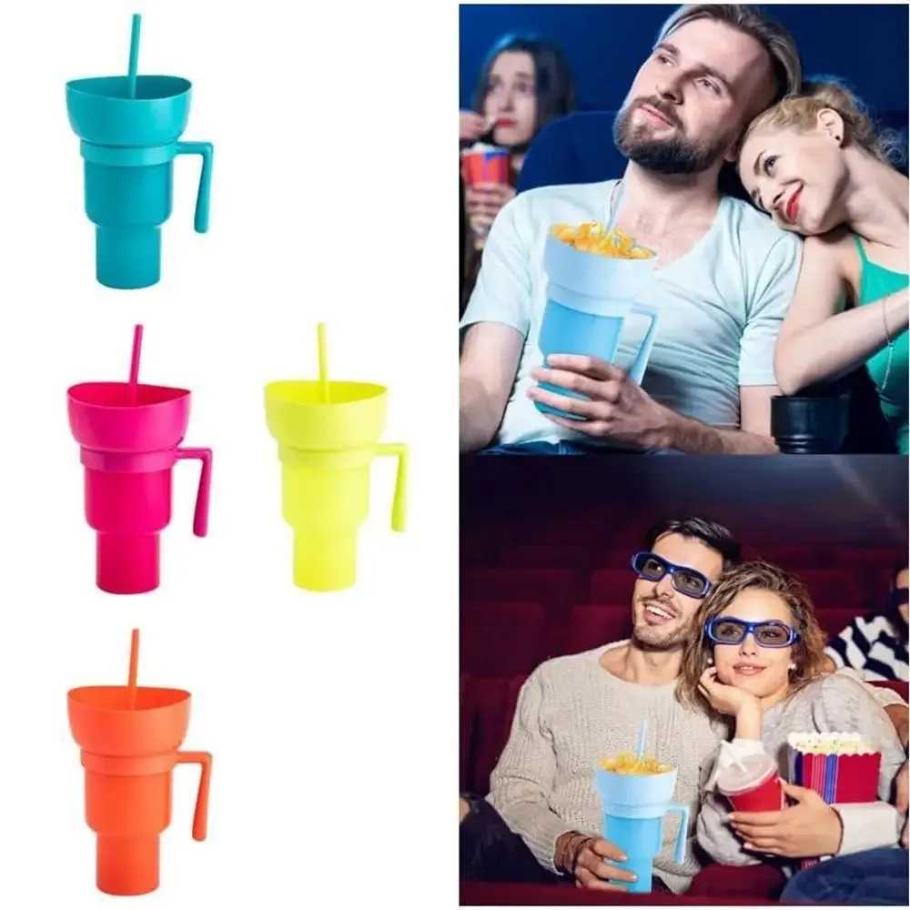 Tumblers New 2 in 1 Creative Popcorn Snack Cup Integrated Beveraged Handle Portable Novel Designと多くの機能H240425