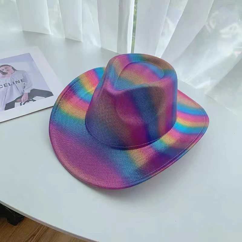 Wide Brim Hats Bucket Hats Nouveau Suede Jazz Hat de jazz Big Brim Color Western Cowboy Hat Shining Prom Prom Premium Top Hat Fedora Hat Party Party Hats Sombrero Y240425