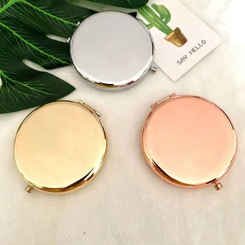 Mirrors Portable Makeup Mirror Silver Rose Gold Color Metal Round Case Double-Side Pop-Up Pocket Mirror Beauty Cosmetic Mirror Tools