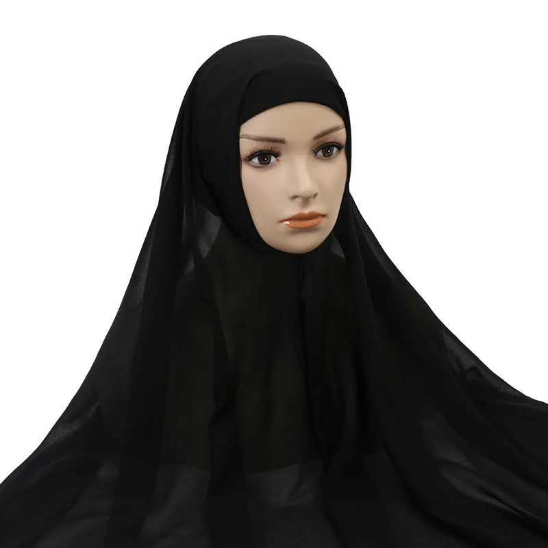 Hijabs Mulheres Muçulmanas Chiffon Hijab com boné de capital instantâneo chiffon hijab pinles shawl cabeça de cabeça sob tampas de lenço capa Headwrap D240425