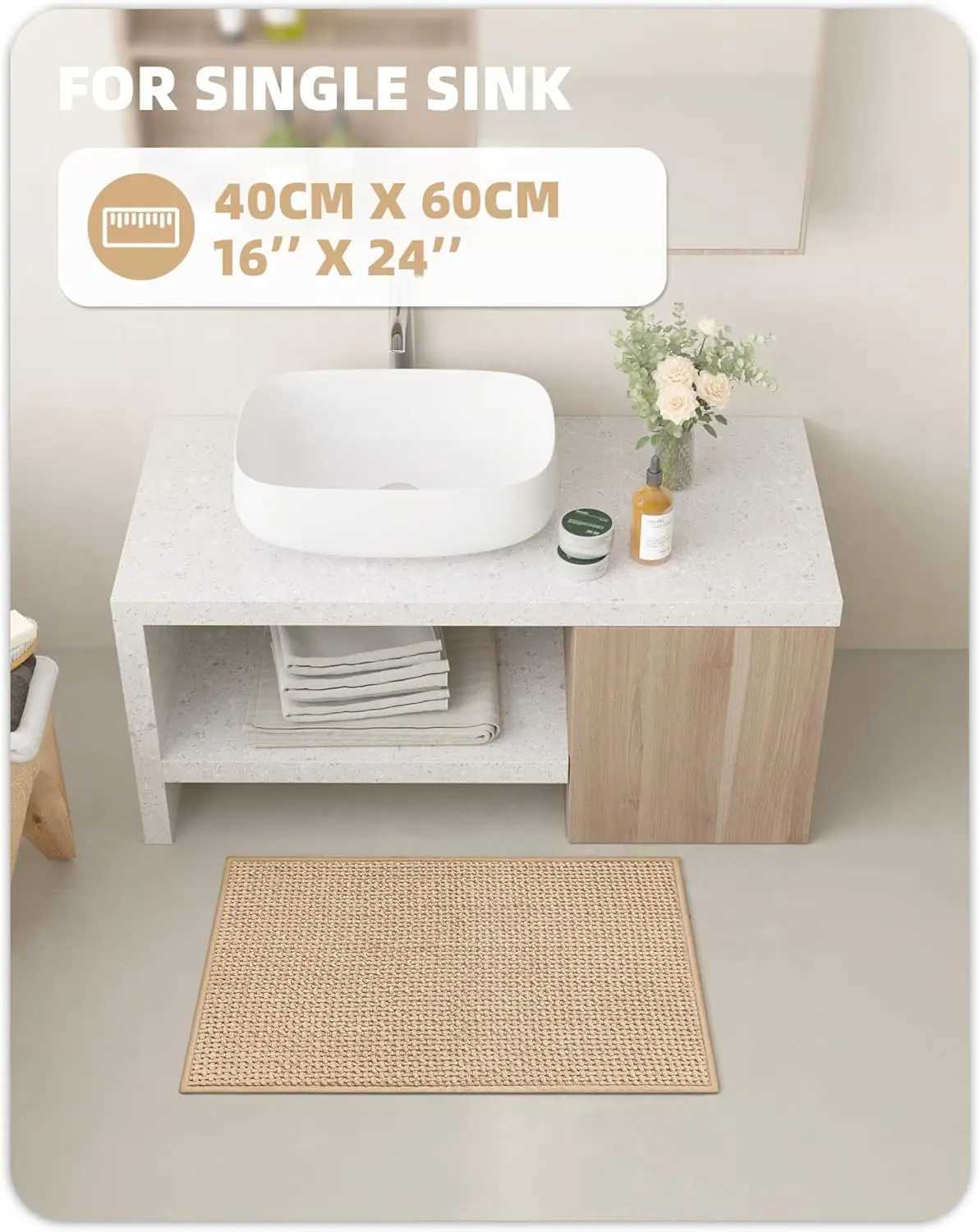 Tapis de salle de bain tapis de salle de bain beige chenille non absorbant sèche sèche-lavage - 16x24 petit tapis de bain tapis de bain pour salle de bain