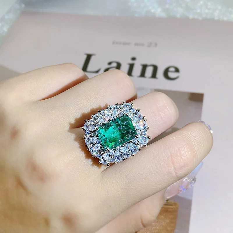 Band Rings Vintage Emerald Ring 925 Silver Court Style Paraiba Jewelry Colorful Set H240425