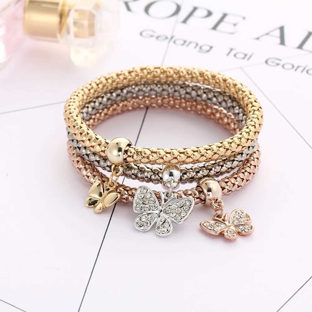 Bedär 3KolorerElastiska armband Bangle For Women Crystal Tree of Life Owl Key Lock Music Note Owl Butterfly Heart Charm smycken