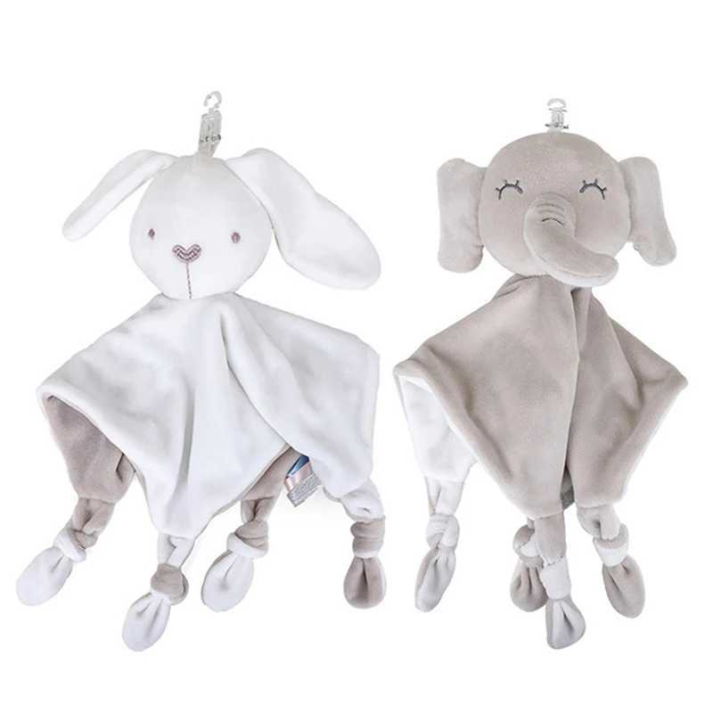 Plush Dolls Cartoon Rabbit Plush Toy Soft Stuffed Baby Toy Infant Animal White Bunny Soothe Appease Towel Comforting Blankie Toy With RattleL2404
