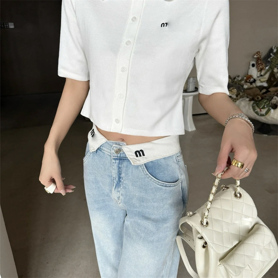 Designer Jeans pour femmes Spring Broidered Letter Revil Jeans Lavage Bleu Loose Casual Colomb Couleur Simple Pantalon