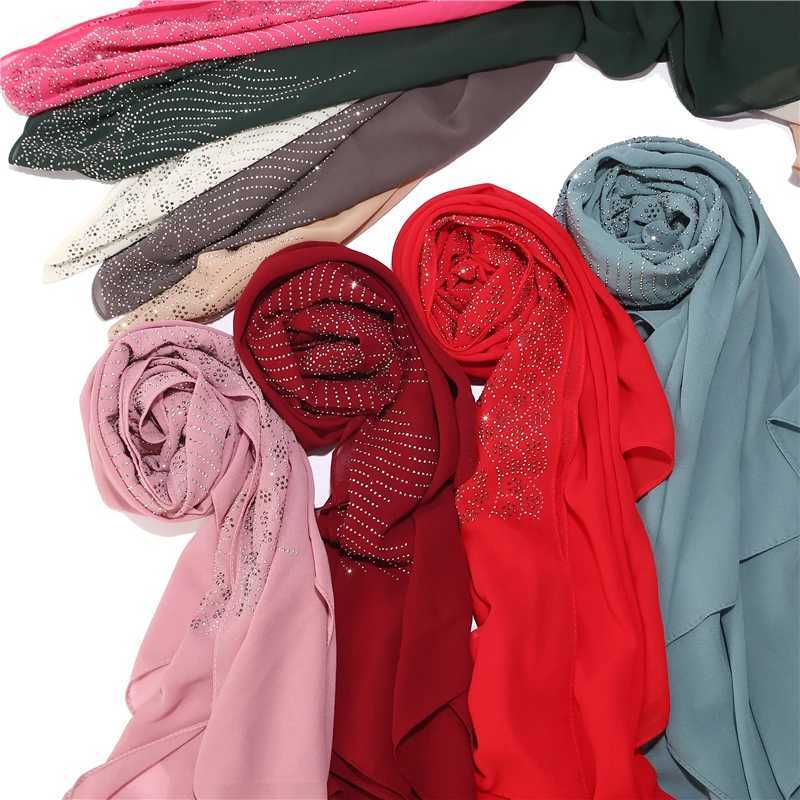 Hijabs modet rhinestone chiffong scarf lady muslim hijab lyx pärla pärl halsdukar sjal kvinnor lång halsduk sjal d240425