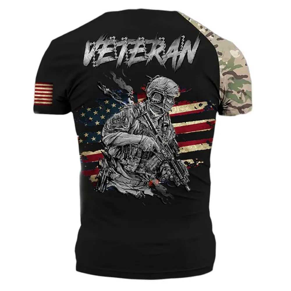 Men's T-Shirts American Soldier Casual O-neck Short-sleeved Camouflage Commando Veteran Mens T-shirt Special Forces Outdoor Quick-drying TopL2404