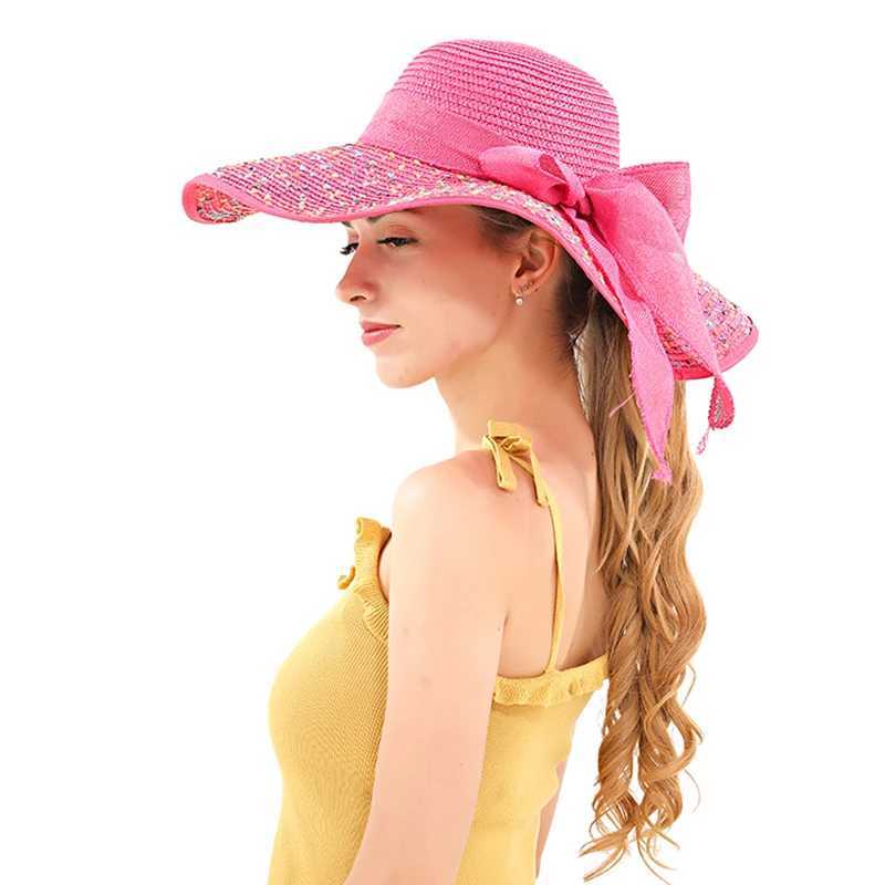 Wide Brim Hats Bucket Hats Womens Summer Beach Tour Str Hat South Korean Beach Big Hat Bow Wide Brim Sunscreen Holiday Folding Fashion Big Cool Hat J240425