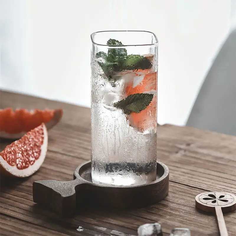 Tumbler kreatives quadratisches Glas transparentes kaltes Getränk große Kapazität Iced Coffee Milk Tee Trinkbecher Rotwein H240425