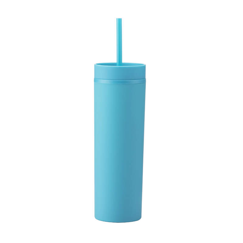 Classic Rubber Straw Tumblers SKINNY 16oz Cold Water Cups Drink Bottles Ice Sipper With Lids Mugs Reusable Plastic Coffee Termos Studded Drinking Thermos Simply