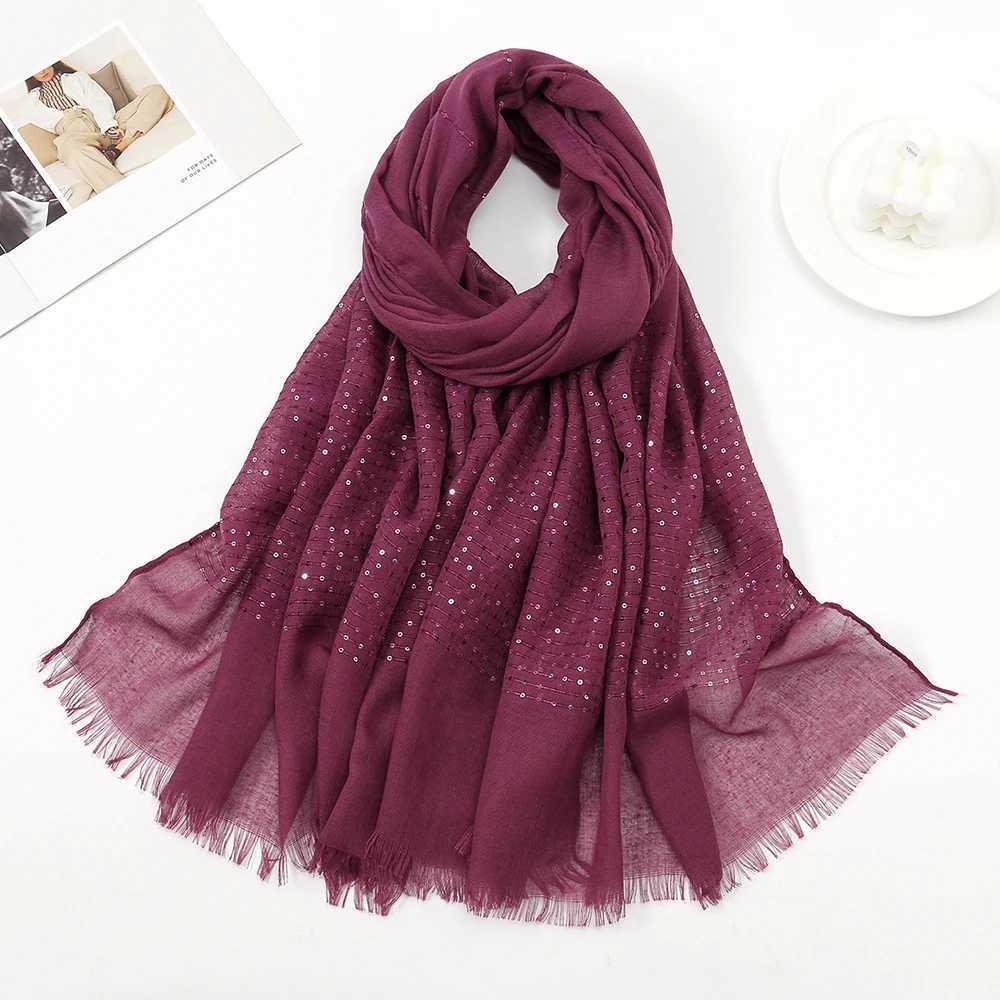 Hijabs -Pailletten Cotton Viskose Muslim Hijab -Schals Frauen Lange Schals solide Kopftuch Kopf Wraps Islamic Turban Stirnband Foulard Bandana D240425