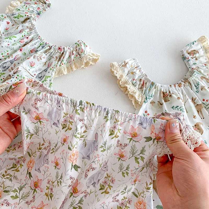 Rompers 2024 Nouvelles bébés filles vêtements d'été forêt animaux bébé filles une pièce