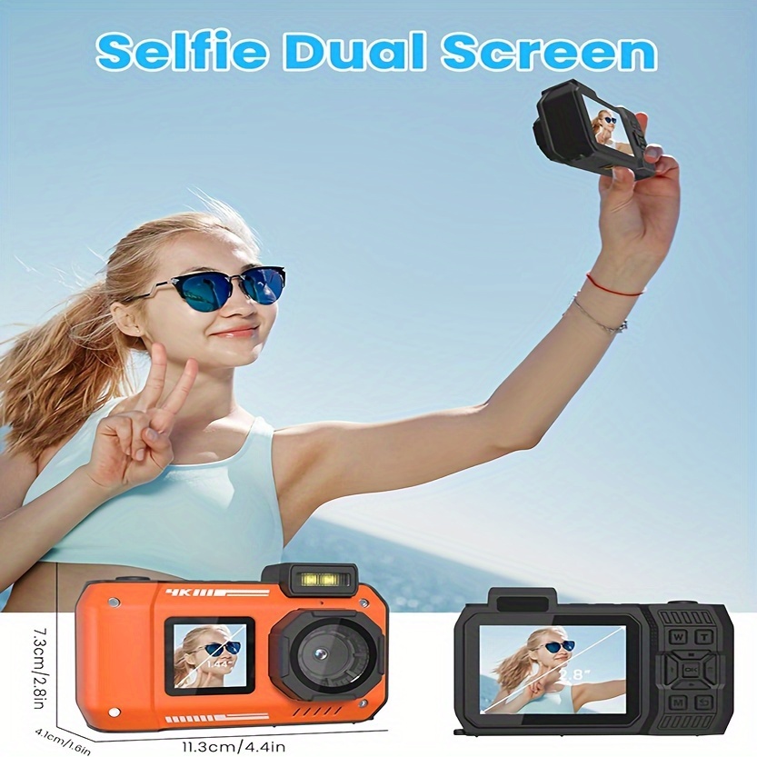 Camera da 33 piedi subacquee fotocamera impermeabile da 4k, fotocamera subacquea a doppio schermo da 65 MP lo snorkeling IP68 IP68 Implooat Digital Floable Digital Compact