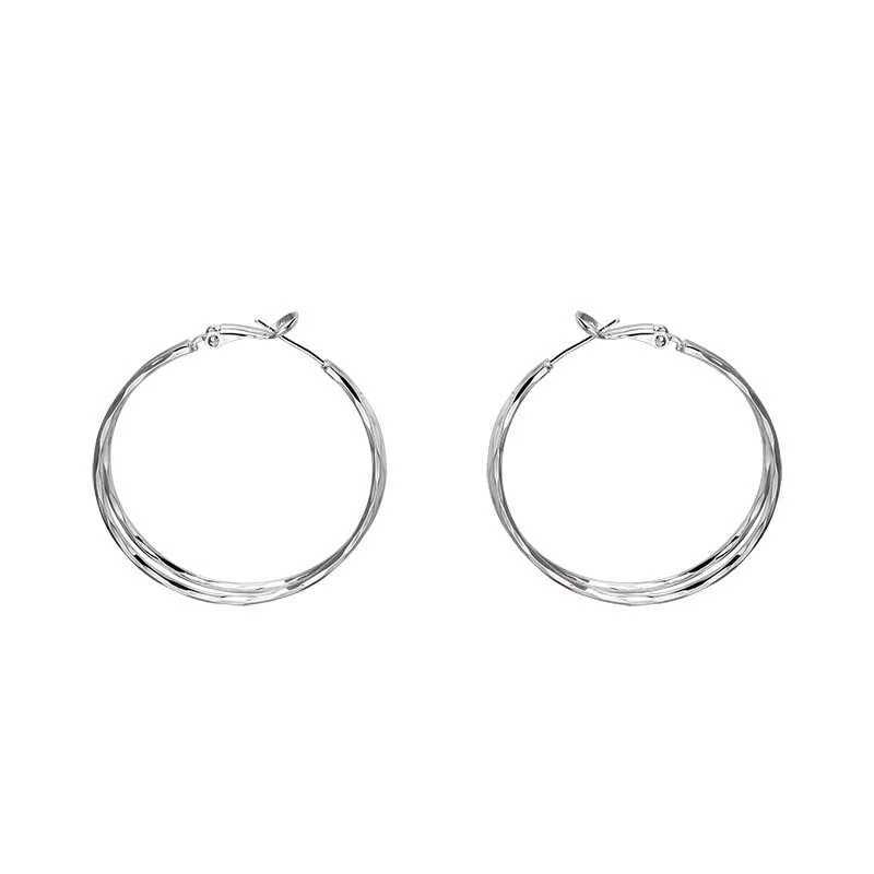 Stud New Trendy Silver Color Double Layer Circle Hoop Earrings For Women Exaggerated Metal Layer Round Earrings Jewelry Gift