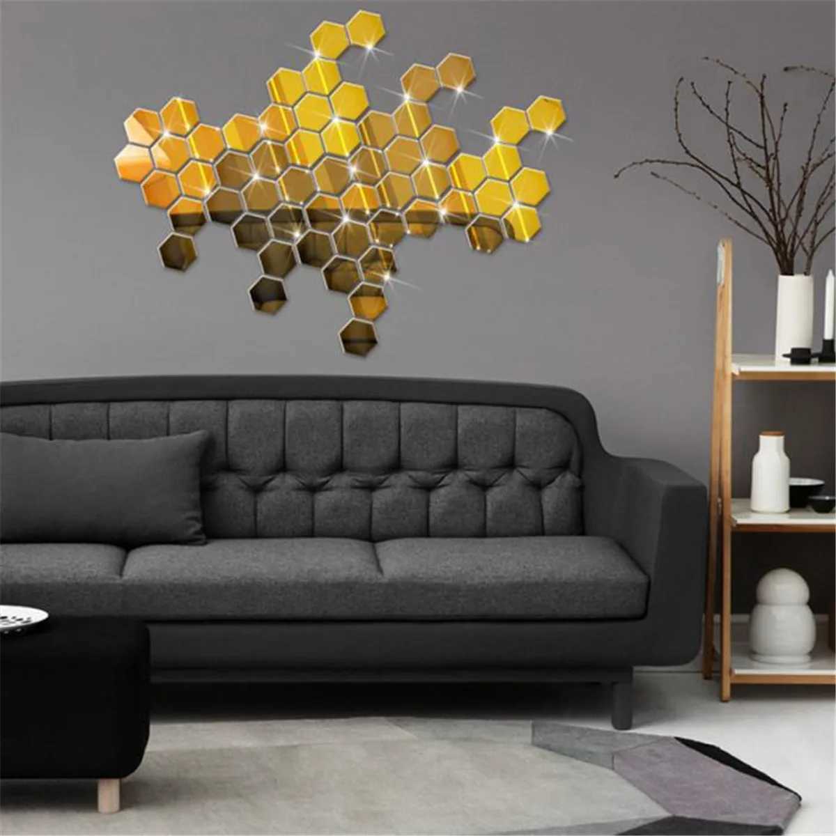 Miroirs 6 / 3D Miroir mural autocollant à la maison Décorations hexagone bricolo