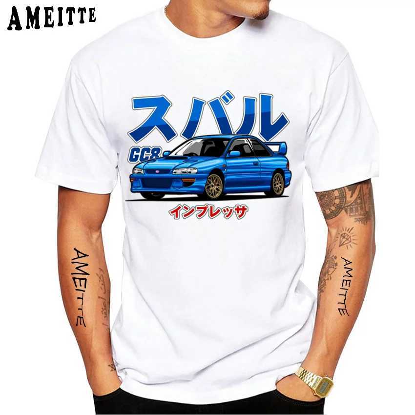 Men's T-Shirts New Summer Men Short Slve GC8 IMPREZA WRX STI T-Shirt Harajuku Japan Car Design White Casual Boy T Top T240425