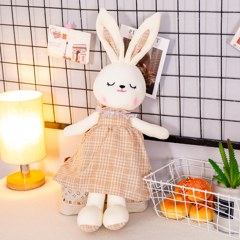 Cartoon Konijn Baby Sleep Soothing Doll Plush Toy Long Eared Rabbit Doll Singing Plaid Rok Rabbit Cross Border