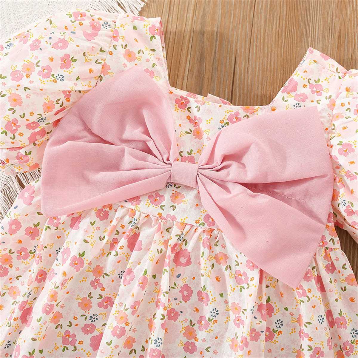 Mädchenkleider kleine fragmentierte rosa große Bogenkleid Kleid neue Sommermädchen Baby Bubble Ärmel Süße Mädchen Kinderkleidung D240425