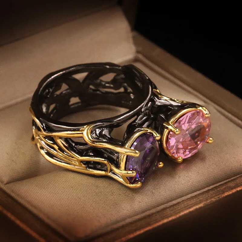 Band Rings Vintage Italian Jewelry Exaggerated 925 Sterling Silver Wedding for Women Retro Amethyst Cocktail African H240425