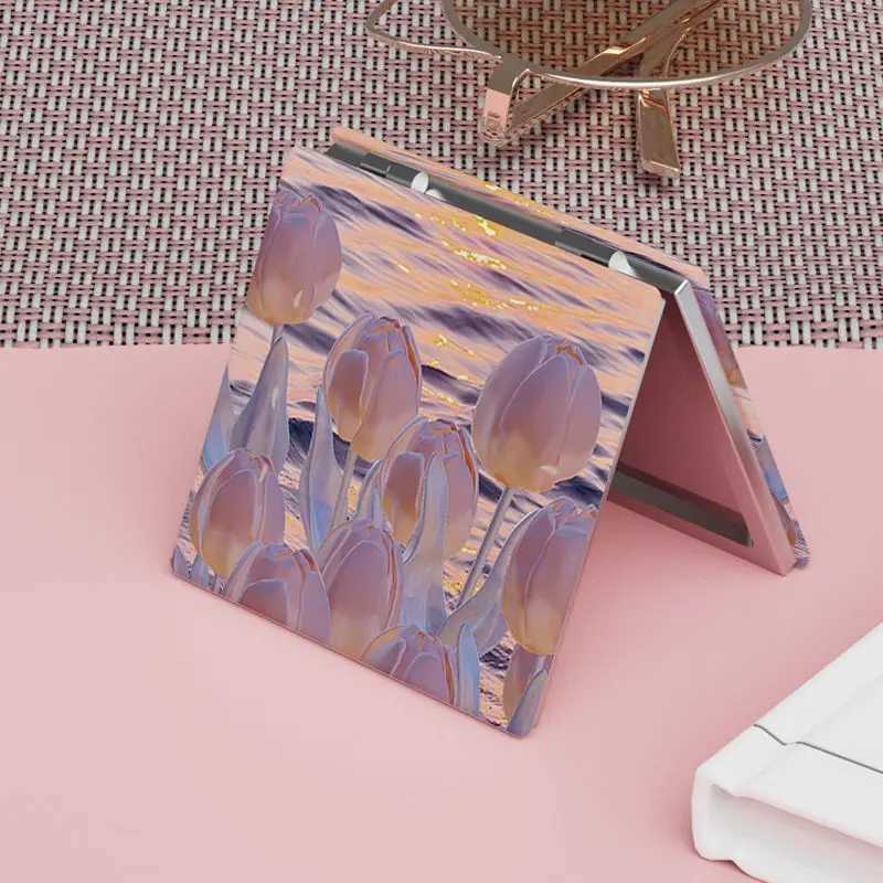 Mirrors Tulip Bunny Cute Compact Mirror Makeup Mirror Square Folding Double-Sided Make Up Mirror Pocket Portable Compact For Girls