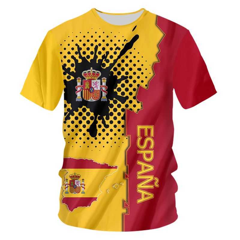 Men's Polos Spain T-Shirt Summer Mens T-Shirt Spain National Emblem Printed Top Round Neck Short Sleeve Large Size Mens Clothing ShirtL2404