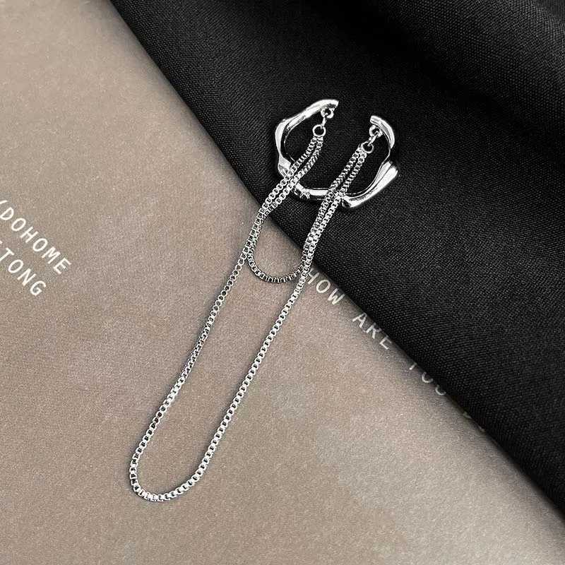 Charm 1 stks Nieuwe Koreaanse zilveren kleur Dubbellaags ketting Tassel Ear Clip voor vrouw meisjes zonder doorboorde oormanchet esthetische sieraden