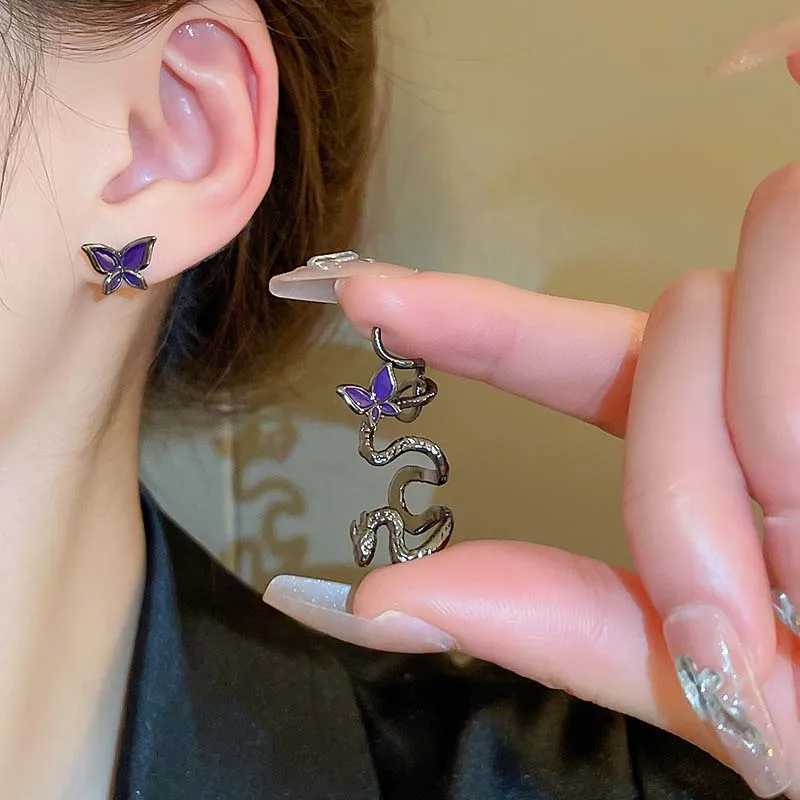 Dangle Chandelier Punk Gothic Black Snake Butterfly Ear Clip On Earrings for Women Egirl Hip Hop Piercing Snake Shaped Ear Cuff Jewelry Gift