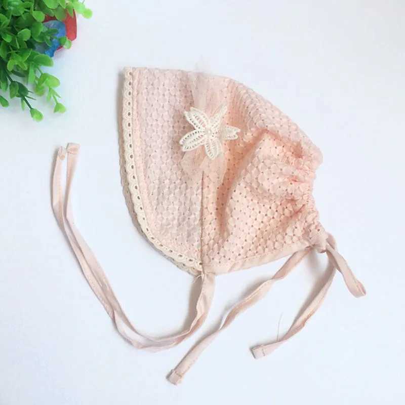 Caps Hats Lace Flower Hollow Baby Cap Summer Cute Princess Baby Girl Hat With Bow Solid Color Infant Toddler Bucket Hat d240425