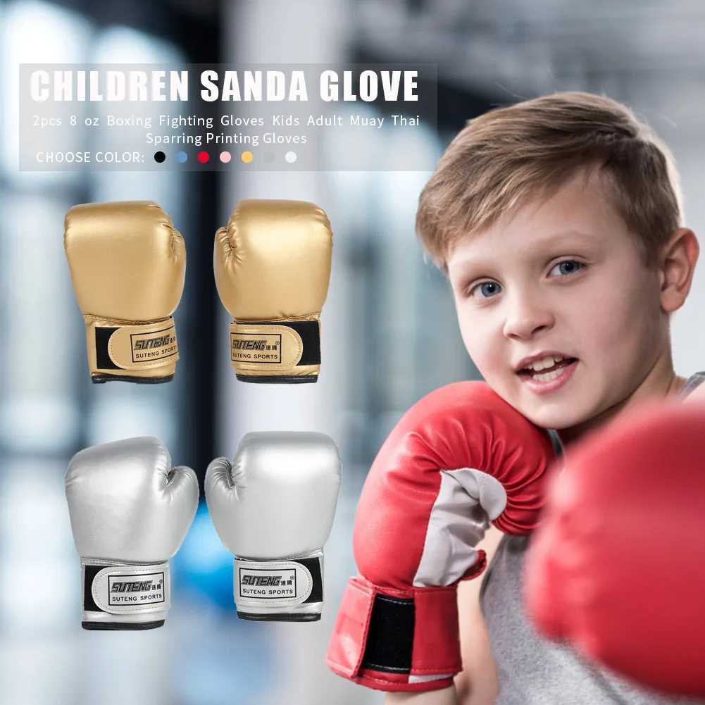 Equipamento de proteção de 3 a 12 anos de idade, luvas de boxe para crianças de couro PU MMA MMA luta de boxe Taekwondo Luvas Karate Muay Thai Training Boxing luvas 240424