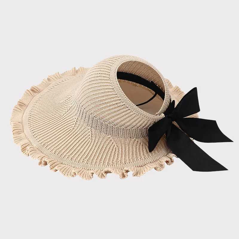 Breda randhattar hink hattar 2024 Ny vikbar koreansk båge Knut Wide Brim Sun Hat Lämplig för Womens Summer Hate