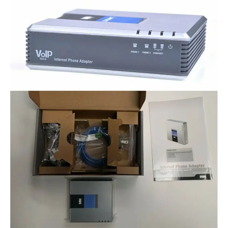 Tillbehör VoIP Gateway 2 Ports SIP V2 Protocol Internet Telefon Adapter med nätverkskabel för Linksys PAP2T AU/EU/US/UK Plug